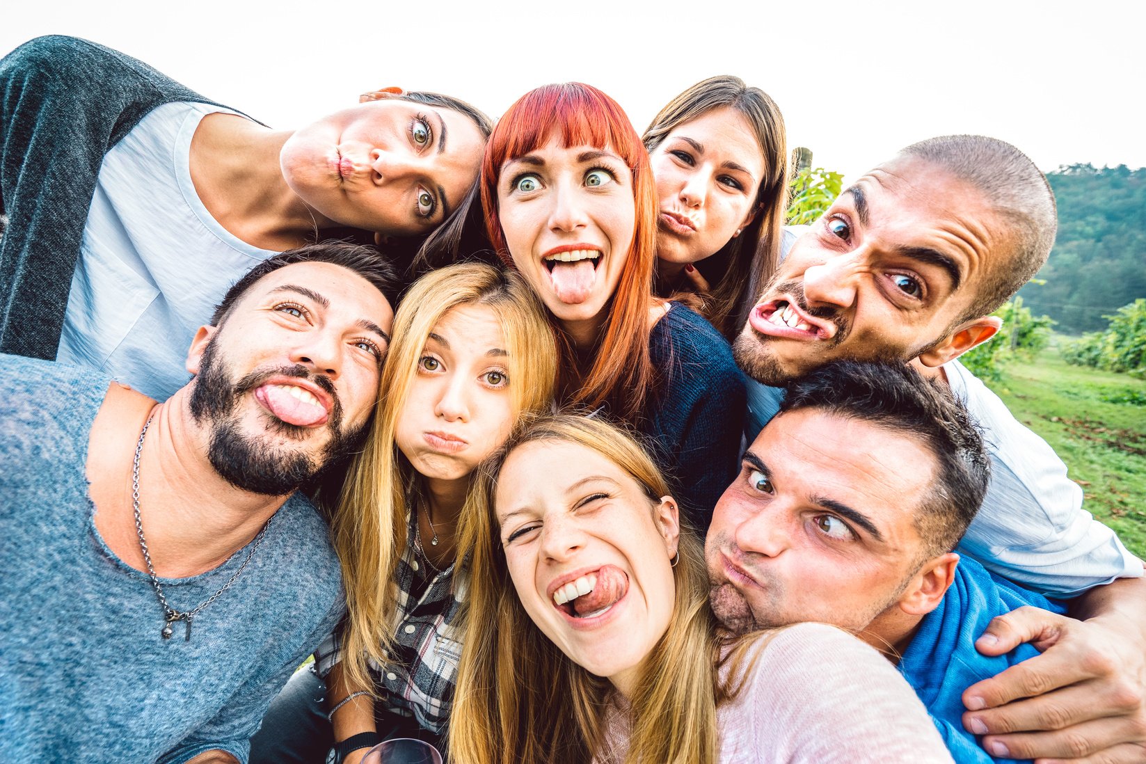 Wacky Selfie of Group of Friends